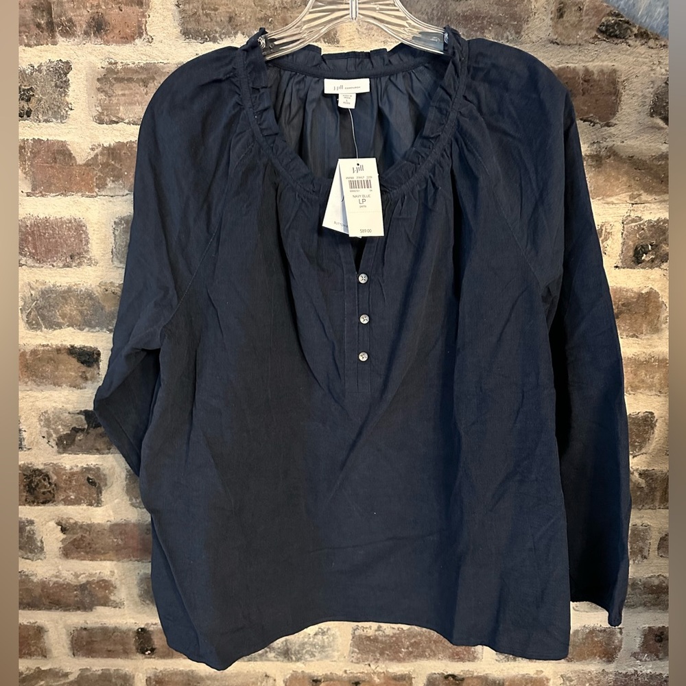 NWT J. Jill Navy Blue Corduroy Top - Large Petite